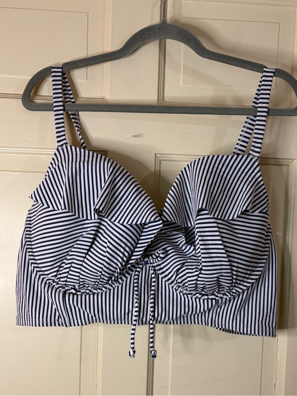 Cacique Swim 42DDD Blue White Stripe Balconette Bikini Top Underwire NWT